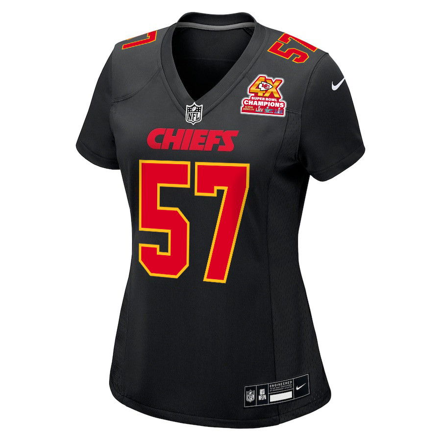Truman Jones 57 Kansas City Chiefs Super Bowl LVIII Champions 4X Fashion Game Women Jersey - Carbon Black