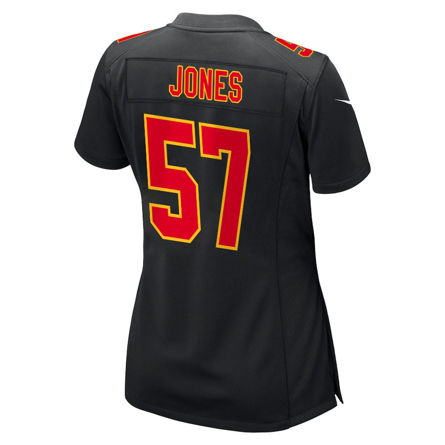 Truman Jones 57 Kansas City Chiefs Super Bowl LVIII Champions 4X Fashion Game Women Jersey - Carbon Black