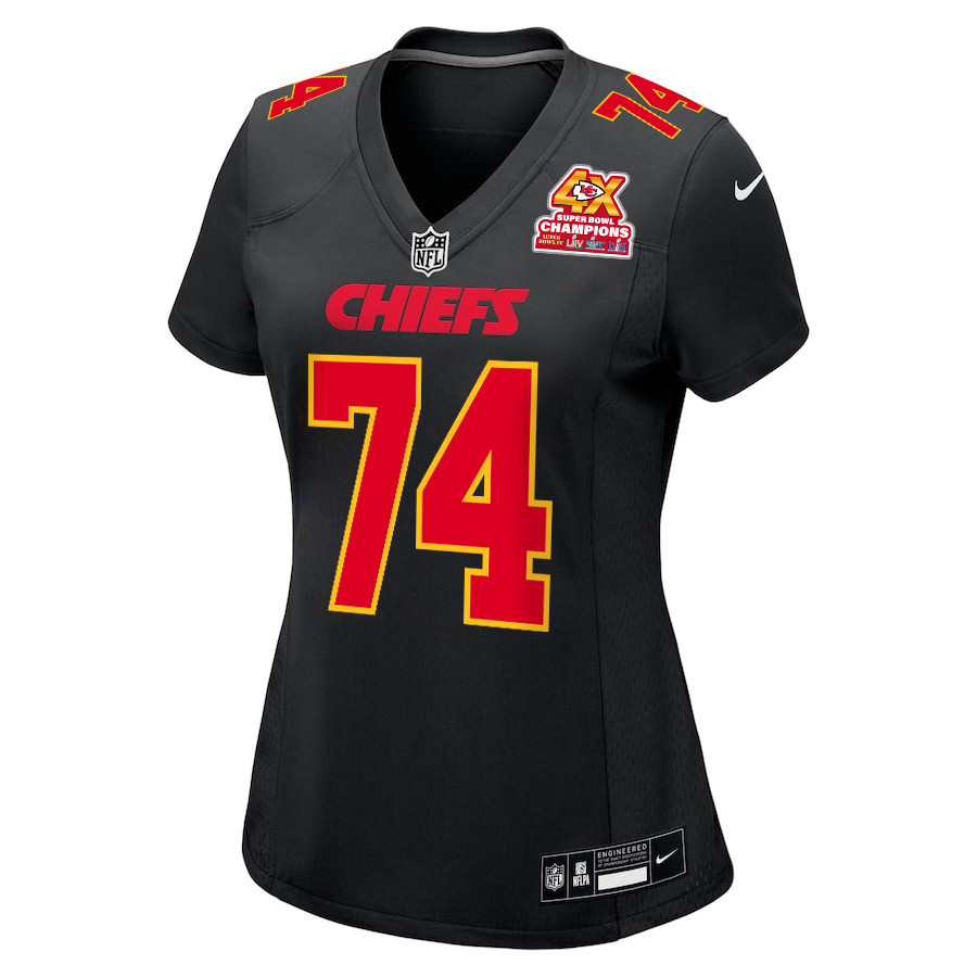 Jawaan Taylor 74 Kansas City Chiefs Super Bowl LVIII Champions 4X Fashion Game Women Jersey - Carbon Black