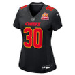 Keaontay Ingram 30 Kansas City Chiefs Super Bowl LVIII Champions 4X Fashion Game Women Jersey - Carbon Black
