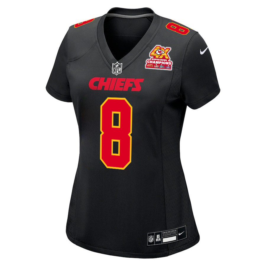 Justyn Ross 8 Kansas City Chiefs Super Bowl LVIII Champions 4X Fashion Game Women Jersey - Carbon Black