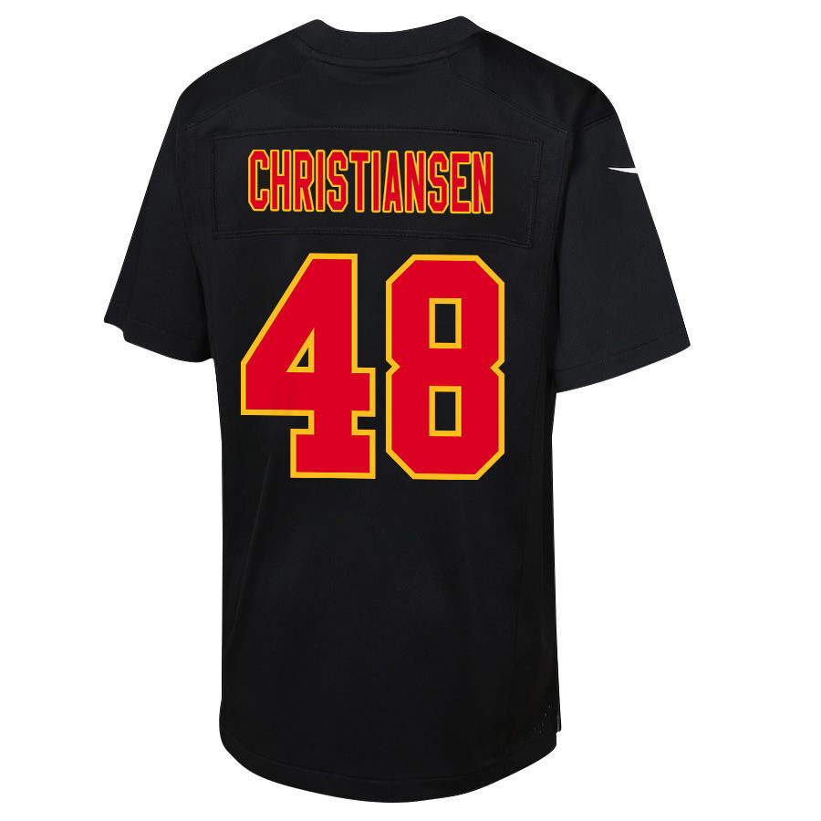 Cole Christiansen 48 Kansas City Chiefs Super Bowl LVIII Champions 4X Fashion Game YOUTH Jersey - Carbon Black