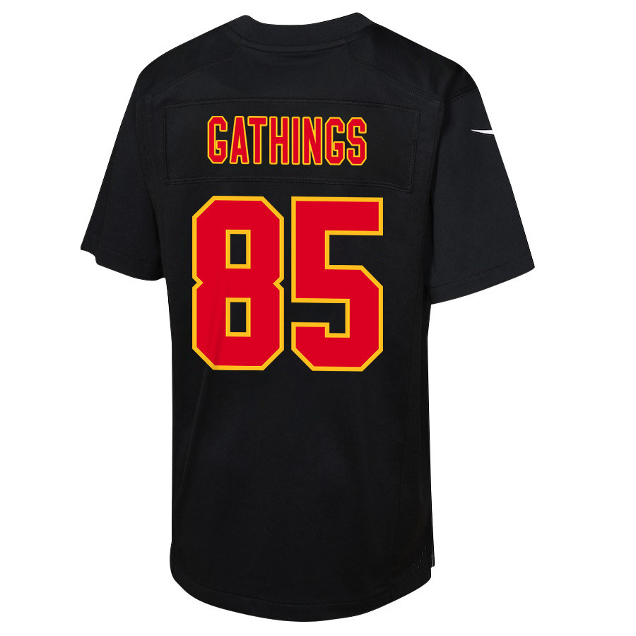 Izaiah Gathings 85 Kansas City Chiefs Super Bowl LVIII Champions 4X Fashion Game YOUTH Jersey - Carbon Black