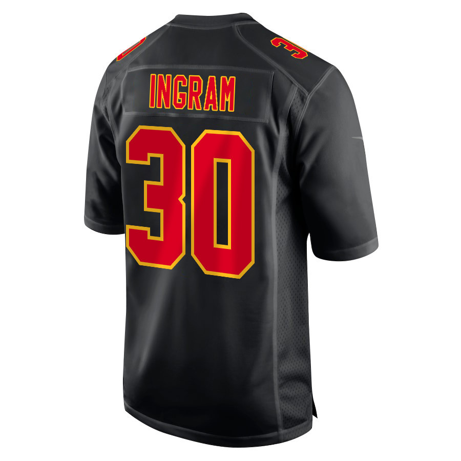 Keaontay Ingram 30 Kansas City Chiefs Super Bowl LVIII Champions 4 Stars Patch Fashion Game Men Jersey - Carbon Black