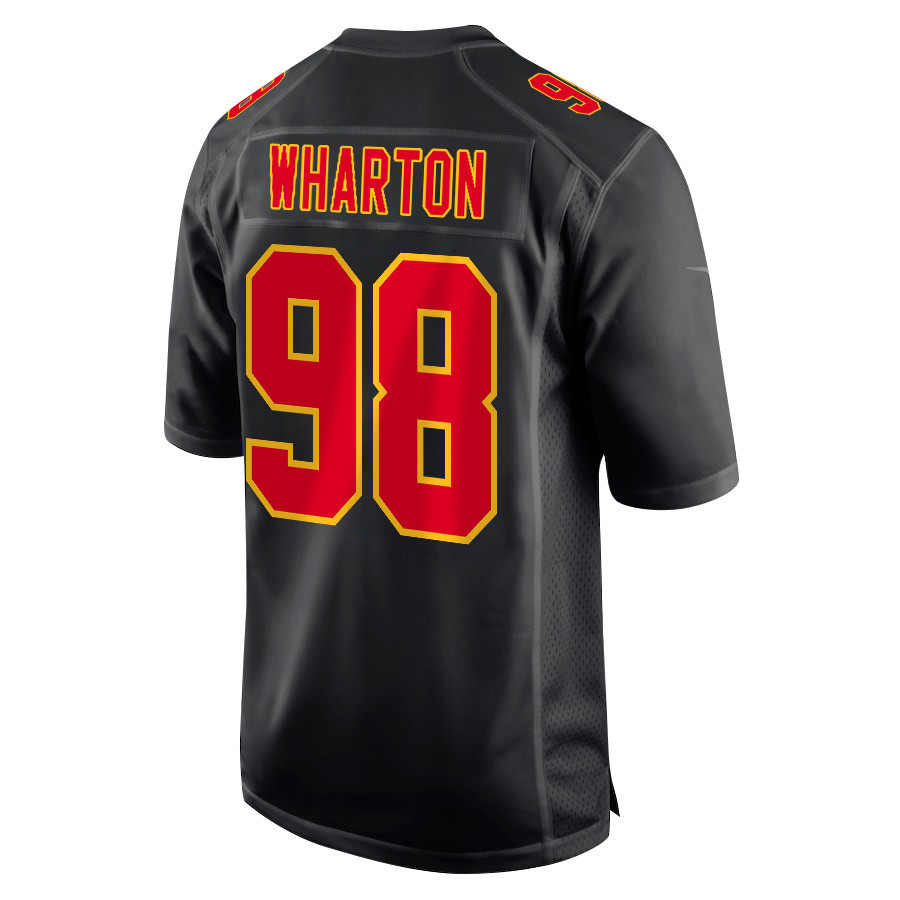 Tershawn Wharton 98 Kansas City Chiefs Super Bowl LVIII Champions 4 Stars Patch Fashion Game Men Jersey - Carbon Black