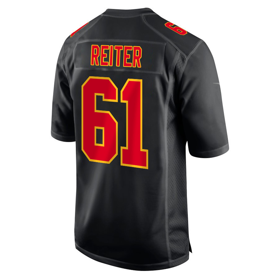 Austin Reiter 61 Kansas City Chiefs Super Bowl LVIII Champions 4 Stars Patch Fashion Game Men Jersey - Carbon Black