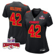 Tyree Gillespie 42 Kansas City Chiefs Super Bowl LVIII Champions 4 Stars Patch Fashion Game Women Jersey - Carbon Black