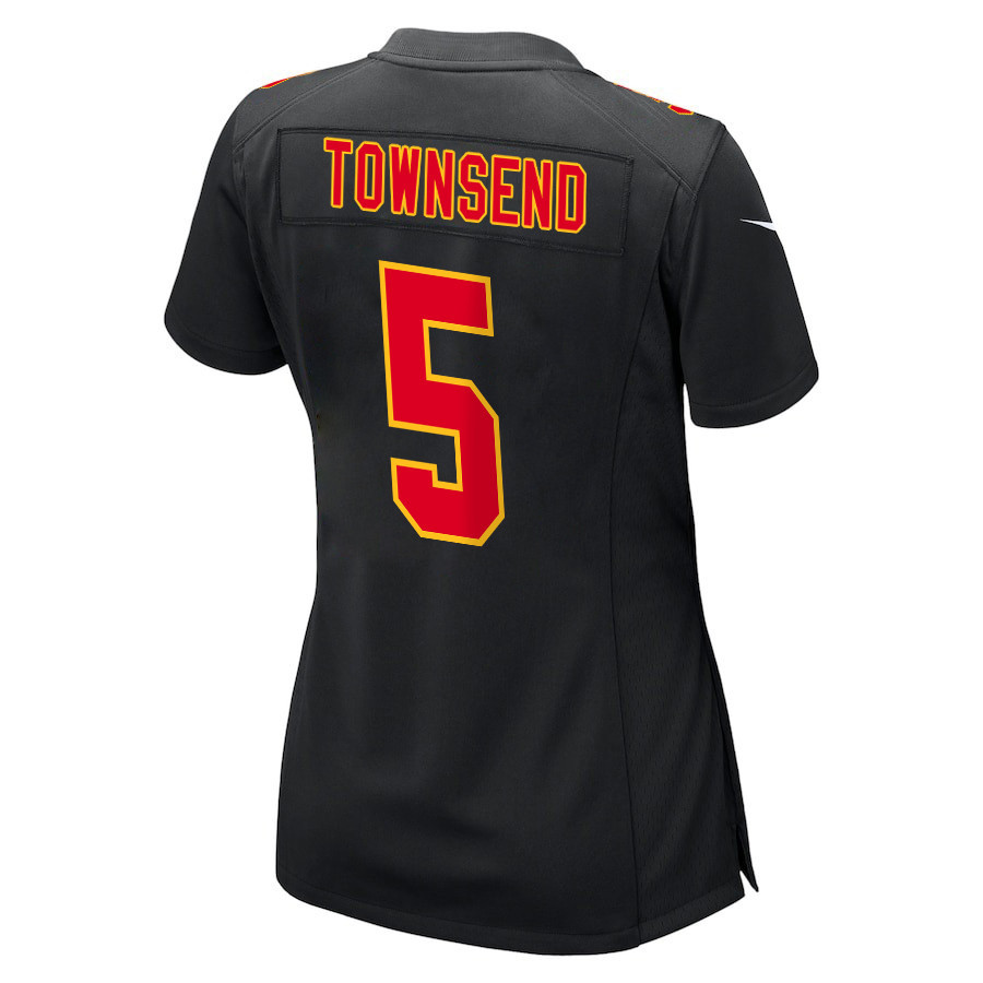 Tommy Townsend 5 Kansas City Chiefs Super Bowl LVIII Champions 4 Stars Patch Fashion Game Women Jersey - Carbon Black