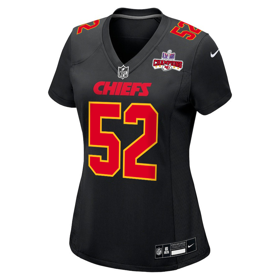 Creed Humphrey 52 Kansas City Chiefs Super Bowl LVIII Champions 4 Stars Patch Fashion Game Women Jersey - Carbon Black
