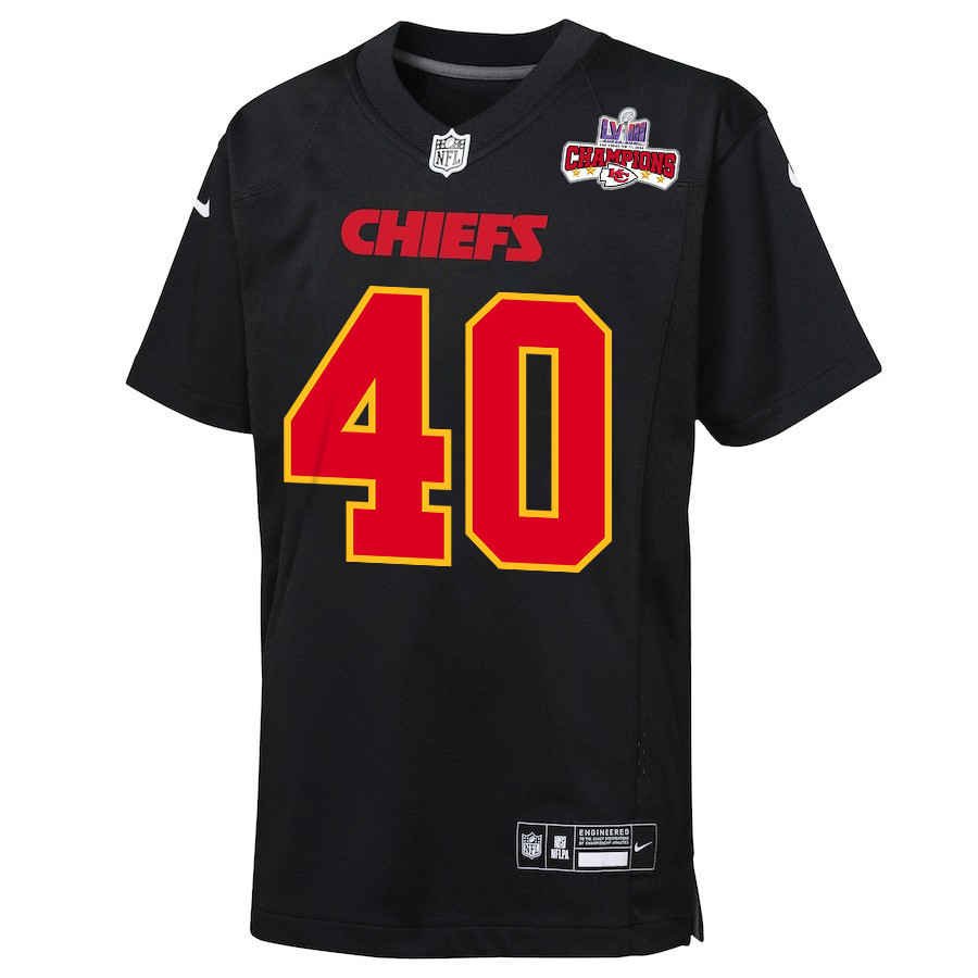 Ekow Boye-Doe 40 Kansas City Chiefs Super Bowl LVIII Champions 4 Stars Patch Fashion Game YOUTH Jersey - Carbon Black