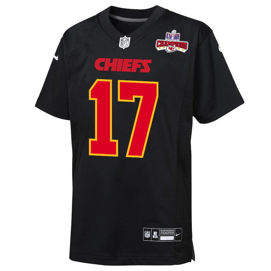 Richie James 17 Kansas City Chiefs Super Bowl LVIII Champions 4 Stars Patch Fashion Game YOUTH Jersey - Carbon Black