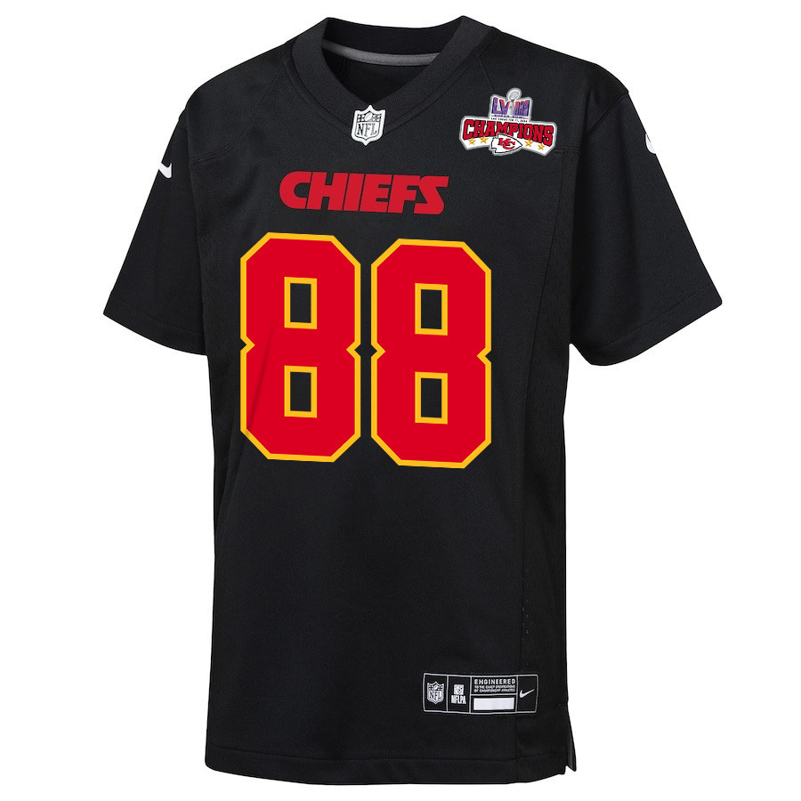 Jody Fortson 88 Kansas City Chiefs Super Bowl LVIII Champions 4 Stars Patch Fashion Game YOUTH Jersey - Carbon Black