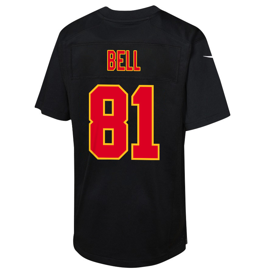 Blake Bell 81 Kansas City Chiefs Super Bowl LVIII Champions 4 Stars Patch Fashion Game YOUTH Jersey - Carbon Black