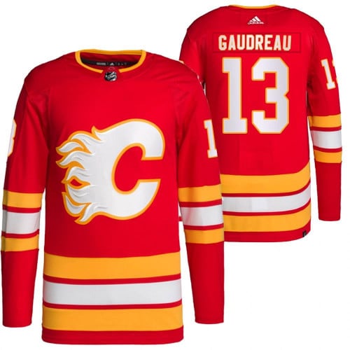 Calgary Flames 13 Johnny Gaudreau Home Red Jersey 2021-22 Primegreen Jersey