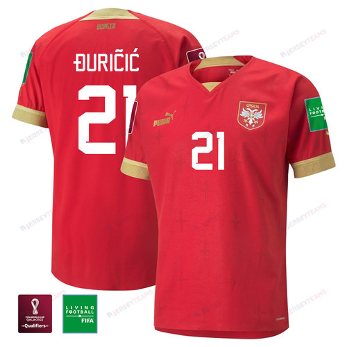 Serbia National Team FIFA World Cup Qatar 2022 Filip Đuričić 21 - Home Youth Jersey With Patch