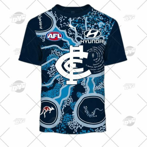Carlton Blues Custom Name Number 2022 Indigenous Guernsey All Over Print T-Shirt - Navy