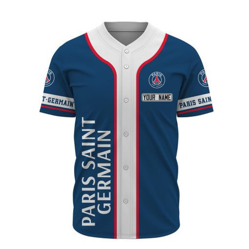 Paris Saint-Germain FC Custom Name Baseball Jersey - Blue