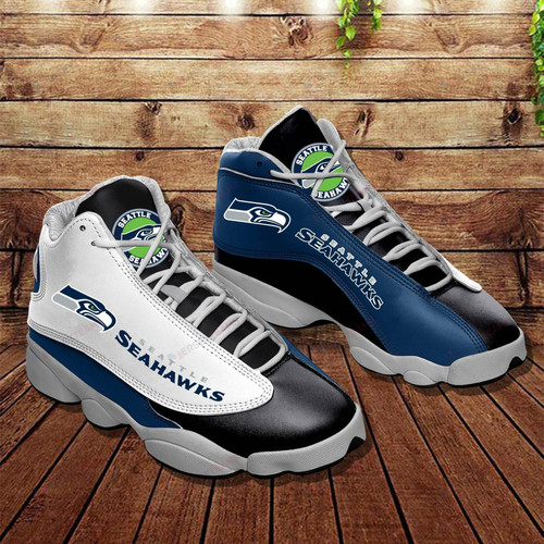 Seattle Seahawks Navy Black White Air Jordan 13 Shoes Printing Sneakers