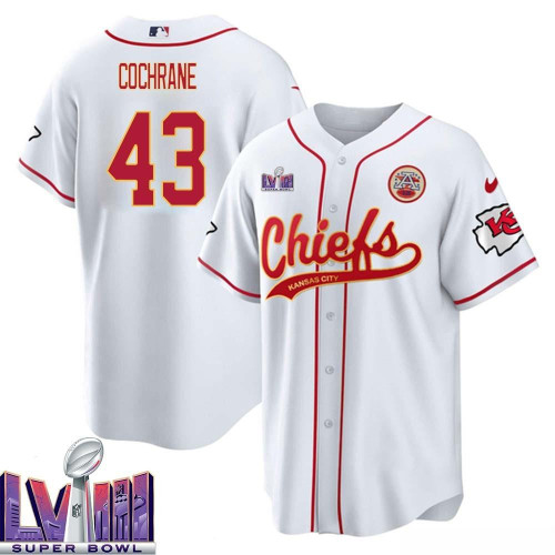 Jack Cochrane 43 Kansas City Chiefs Super Bowl LVIII Baseball Men Jersey - White