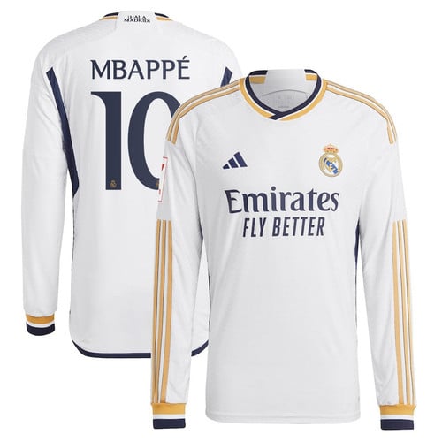 Kylian Mbappe 10 Real Madrid 2023-24 Home Men Jersey - Long Sleeve