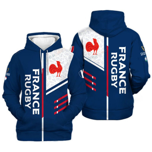 France Rugby Rb Team Six Nations Tournament 2024 Printed Pullover Hoodie - Navy
