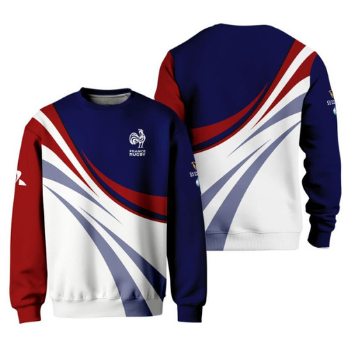 France Rugby Rb Team Six Nations Championship 2024 All Over Print Sweater - Navy Red