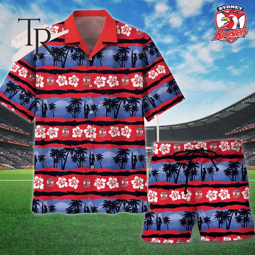 NRL Sydney Roosters Custom Name Number 3D Printed Hawaiian Shirt Set