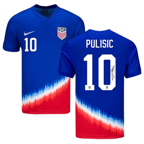 Christian Pulisic 10 Signed USMNT 2024 American Away Jersey Autographed - Men, Blue