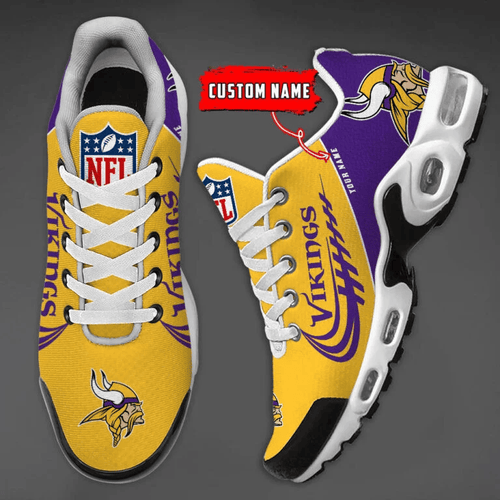 Minnesota Vikings Custom Name Air Max Shoes Sneakers For Men And Women - Purple/Yellow
