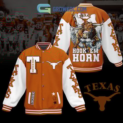 Texas Longhorns Hook’ Em Horns Baseball Jacket - All Over Printed - Orange - All-Over-Printed Jacket
