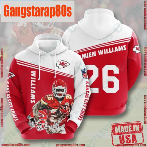Damien Williams 26 Kansas City Chiefs All Over Printed Hoodie - White/Red