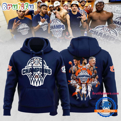 Auburn Tigers 2025 SEC Men’s Basketball Regular Season Champions Team Player Graphics 3D Printed Pullover Hoodie - Navy