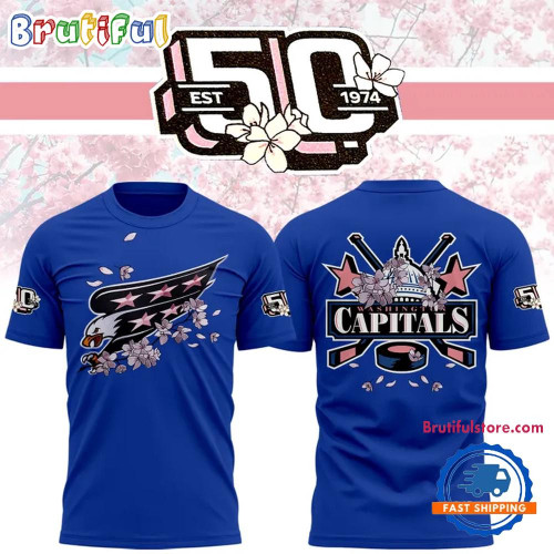 Washington Capitals NHL 2025 Cherry Blossom All Over Printed T-shirt - Blue