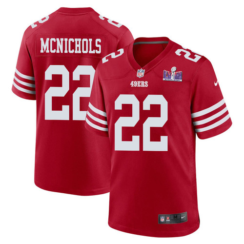 Jeremy McNichols 22 San Francisco 49ers Super Bowl LVIII Patch Game Men Jersey - Scarlet