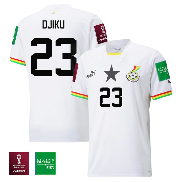 Ghana National Team FIFA World Cup Qatar 2022 Patch Alexander Djiku 23 - Home Youth Jersey, White
