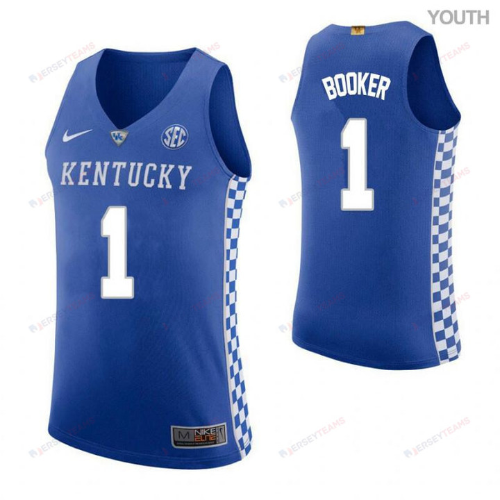 Youth 1 Devin Booker Home Blue Elite Kentucky Wildcats Basketball Jersey