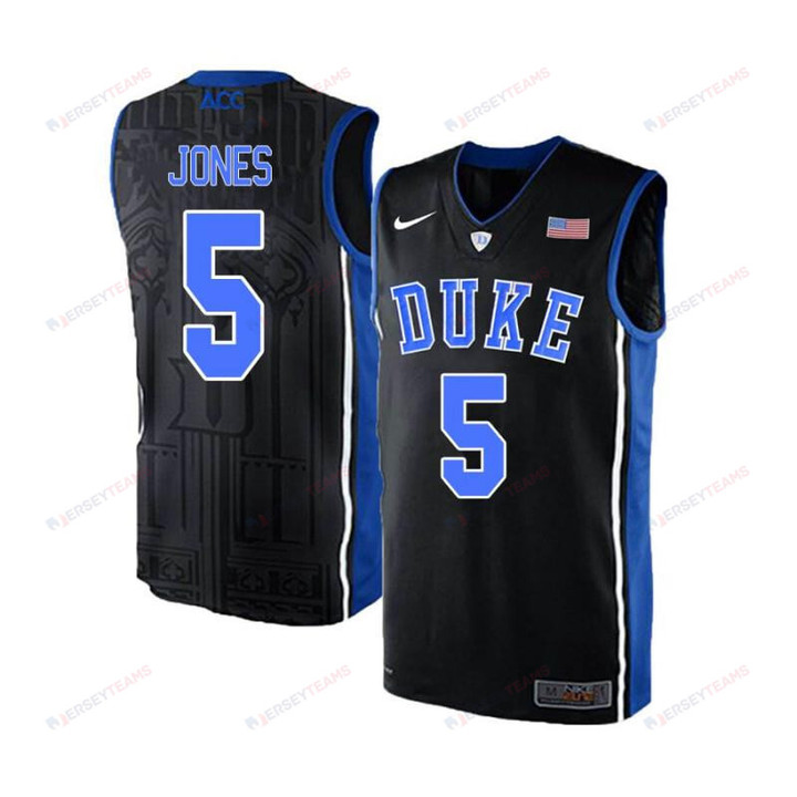 Men 5 Tyus Jones Black Blue Elite Duke Blue Devils Basketball Jersey