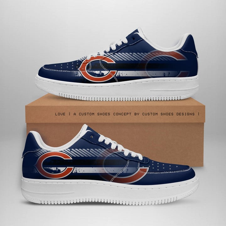Chicago Bears Logo Stripe Pattern Air Force 1 Printed In Blue