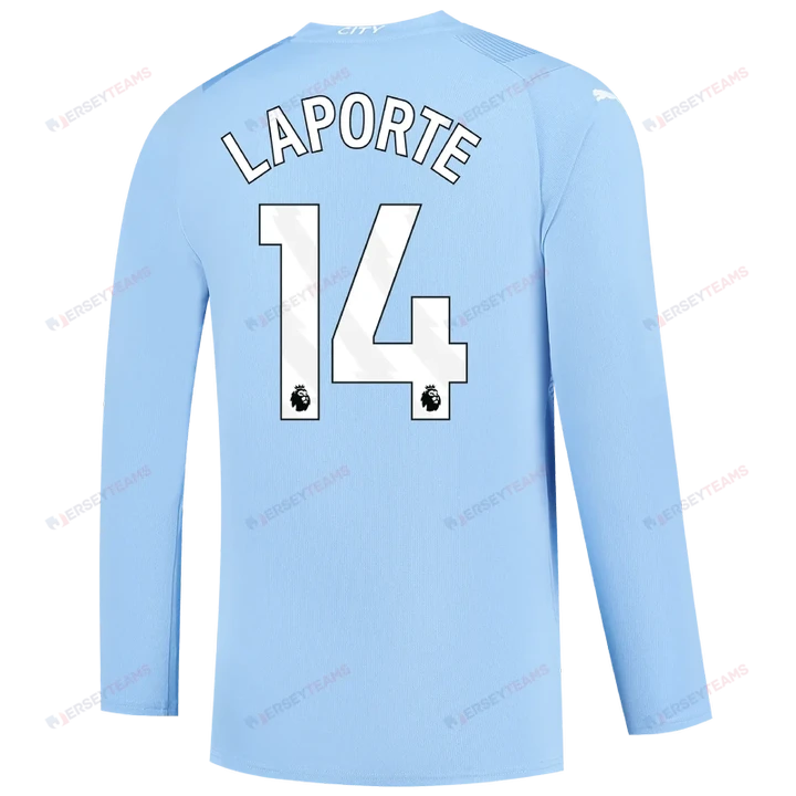 Laporte 14 Manchester City 2023/24 Long Sleeve Home Jersey - Sky Blue