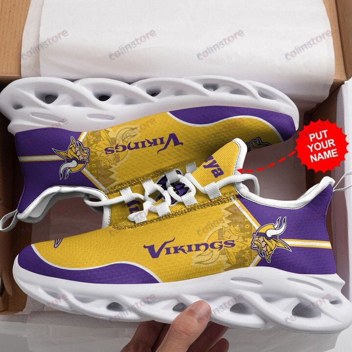 Minnesota Vikings Yellow Purple Style Custom Name 3D Max Soul Sneaker Shoes