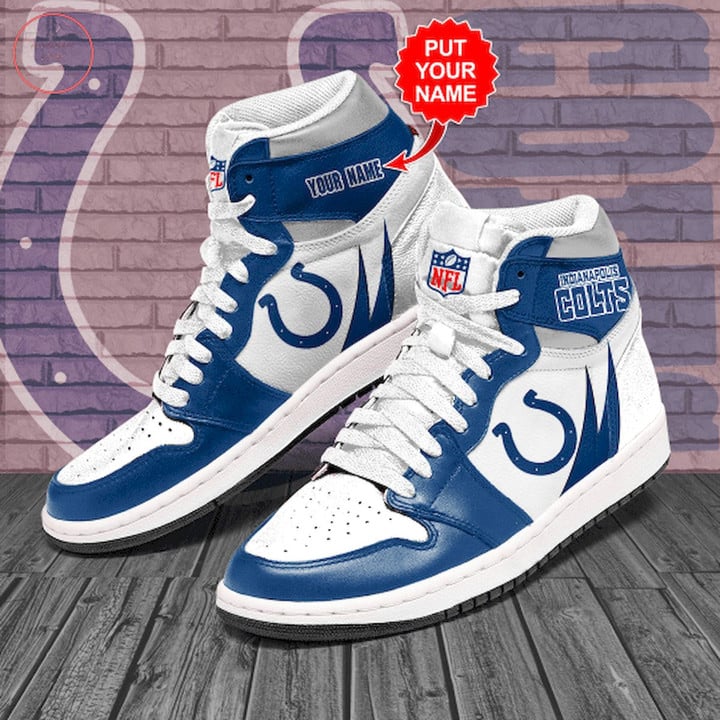 Indianapolis Colts Custom Name White Blue Air Jordan 1 Shoes Sneakers