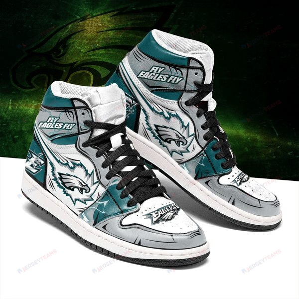 Philadelphia Eagles Grey Green Logo Air Jordan 1 High Shoes Printing Sneaker