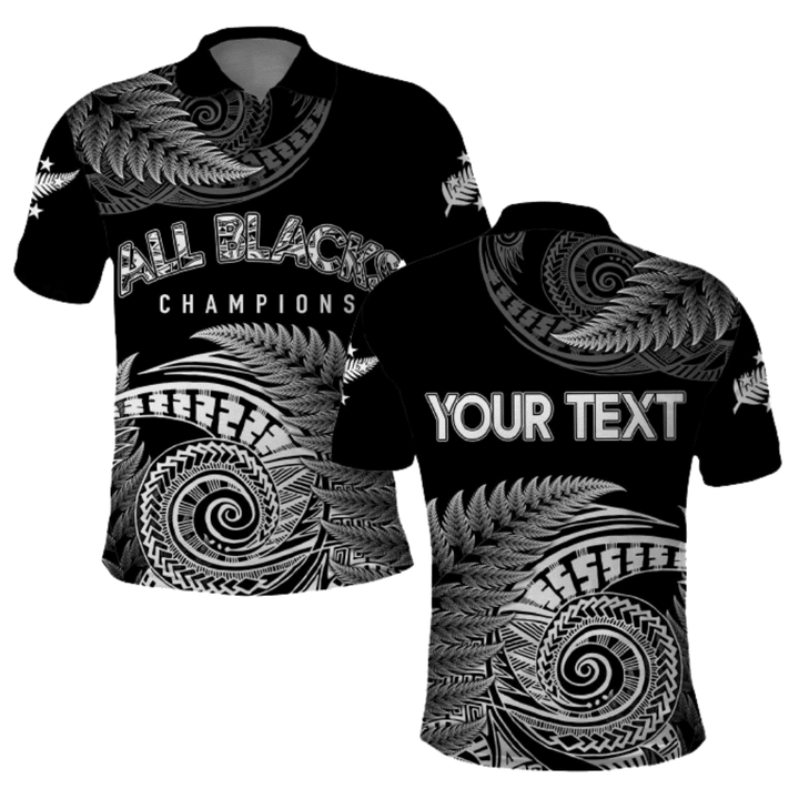 New Zealand Rb World Cup 2023 Champions Custom Text Printed Polo Shirt - Black