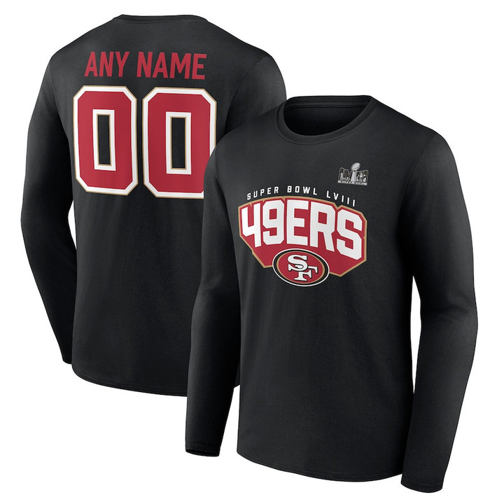 San Francisco 49ers Super Bowl LVIII Custom Name & Number Long Sleeve T-Shirt - Black