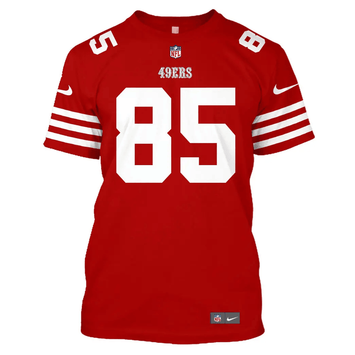 George Kittle 85 San Francisco 49ers Home All Over Print T-shirt - Scarlet