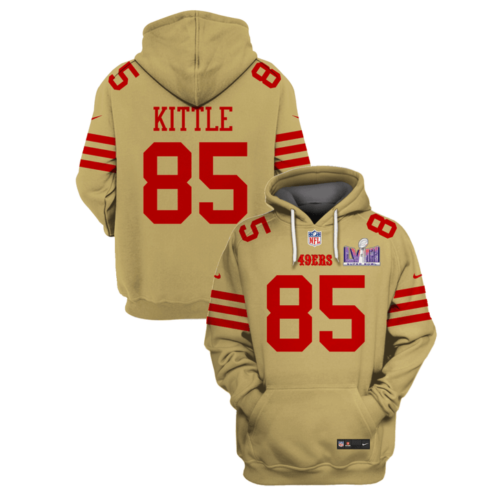George Kittle 85 San Francisco 49ers Super Bowl LVIII All Over Printed Pullover Hoodie - Gold
