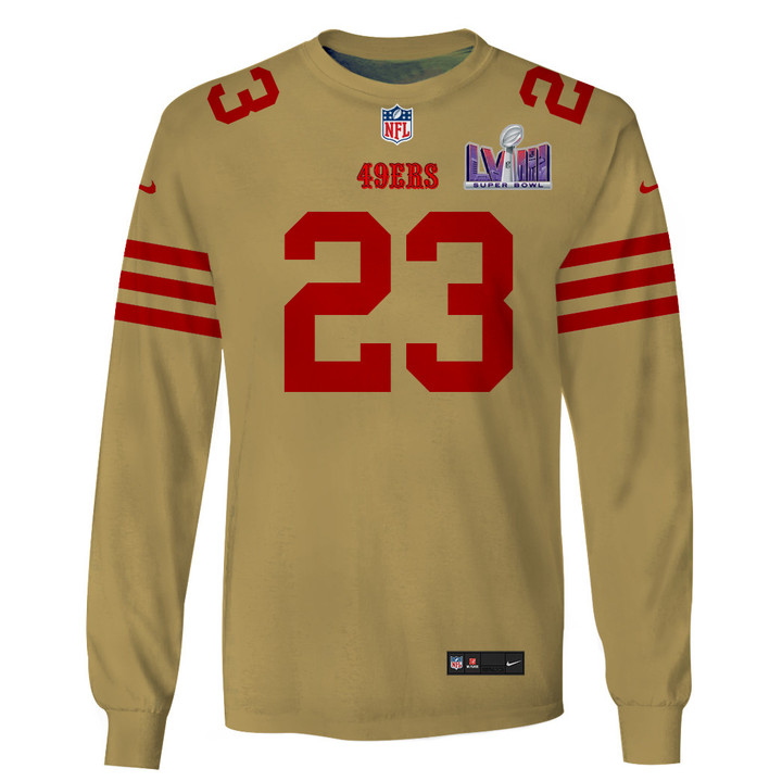 Christian McCaffrey 23 San Francisco 49ers Super Bowl LVIII 3D Long Sleeve - Gold