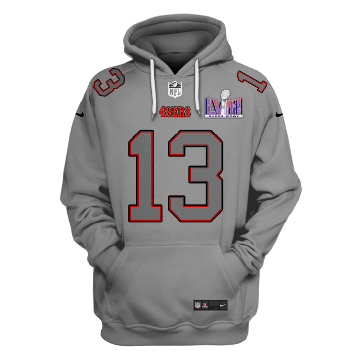 Brock Purdy 13 San Francisco 49ers Super Bowl LVIII All Over Printed Pullover Hoodie - Gray