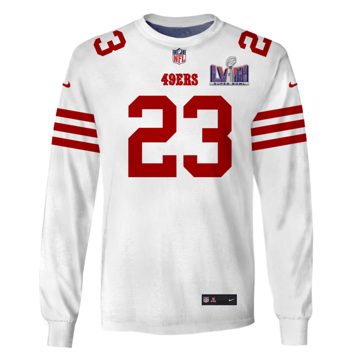 Christian McCaffrey 23 San Francisco 49ers Super Bowl LVIII 3D Long Sleeve - White