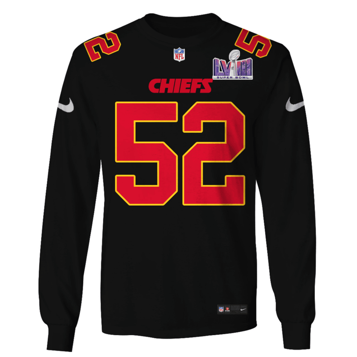 Creed Humphrey 52 Kansas City Chiefs Super Bowl LVIII 3D Long Sleeve - Black